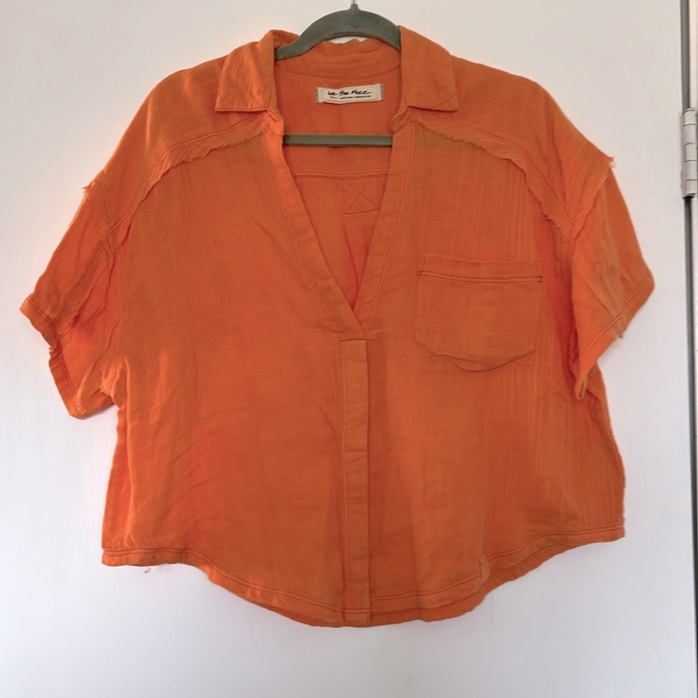 Free People Cropped Gauze Cotton Blouse